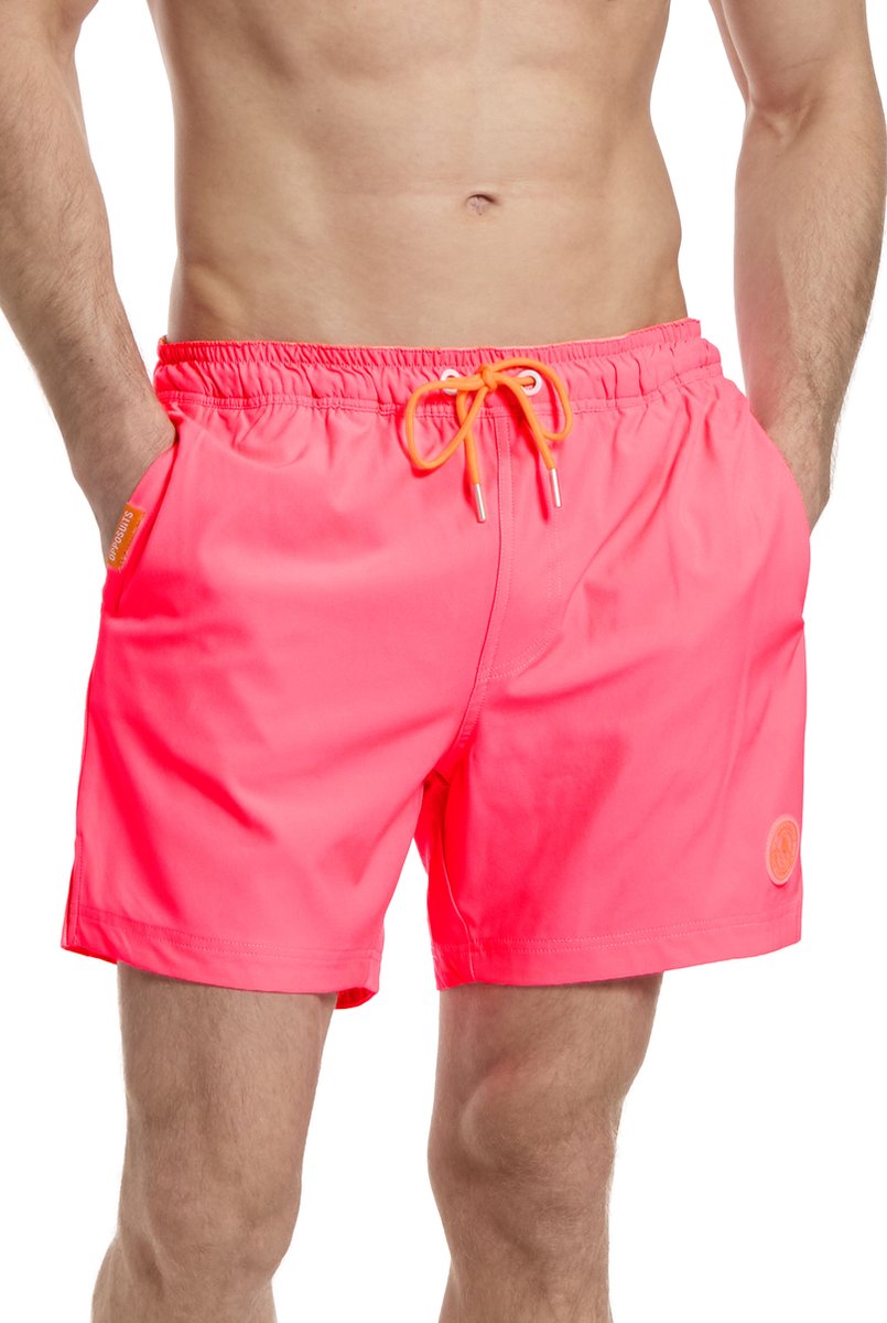 OppoSuits Neon Pink Power - Heren Zwembroek - Zomer Shorts Met Ritsen en Zakken- Neon Roze - Maat L