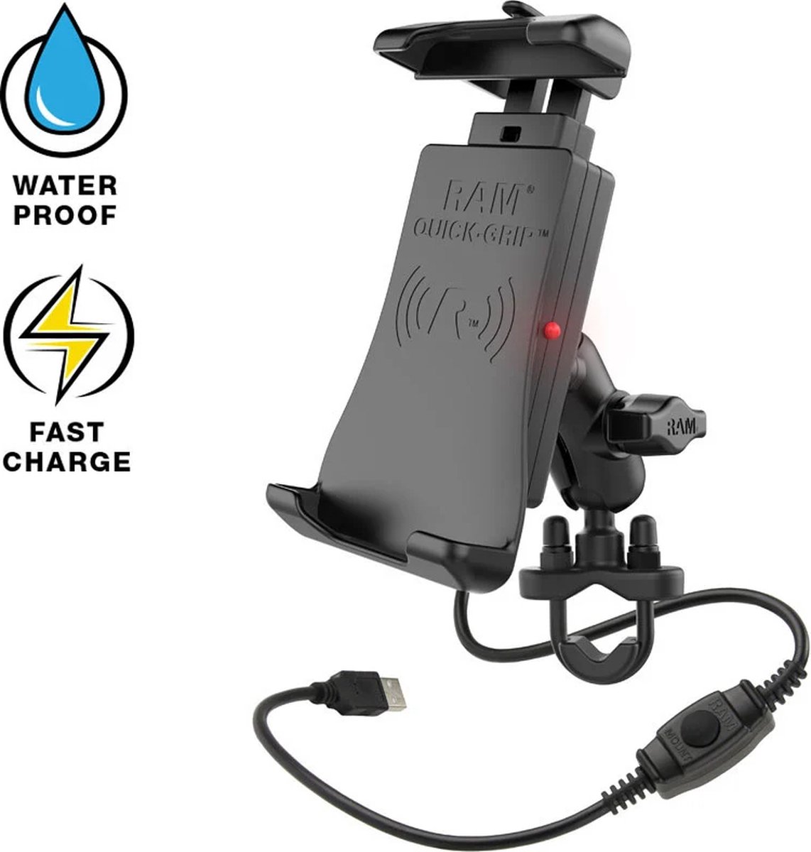 RAM Quick-Grip waterproof draadloze telefoonoplader stangbeugel