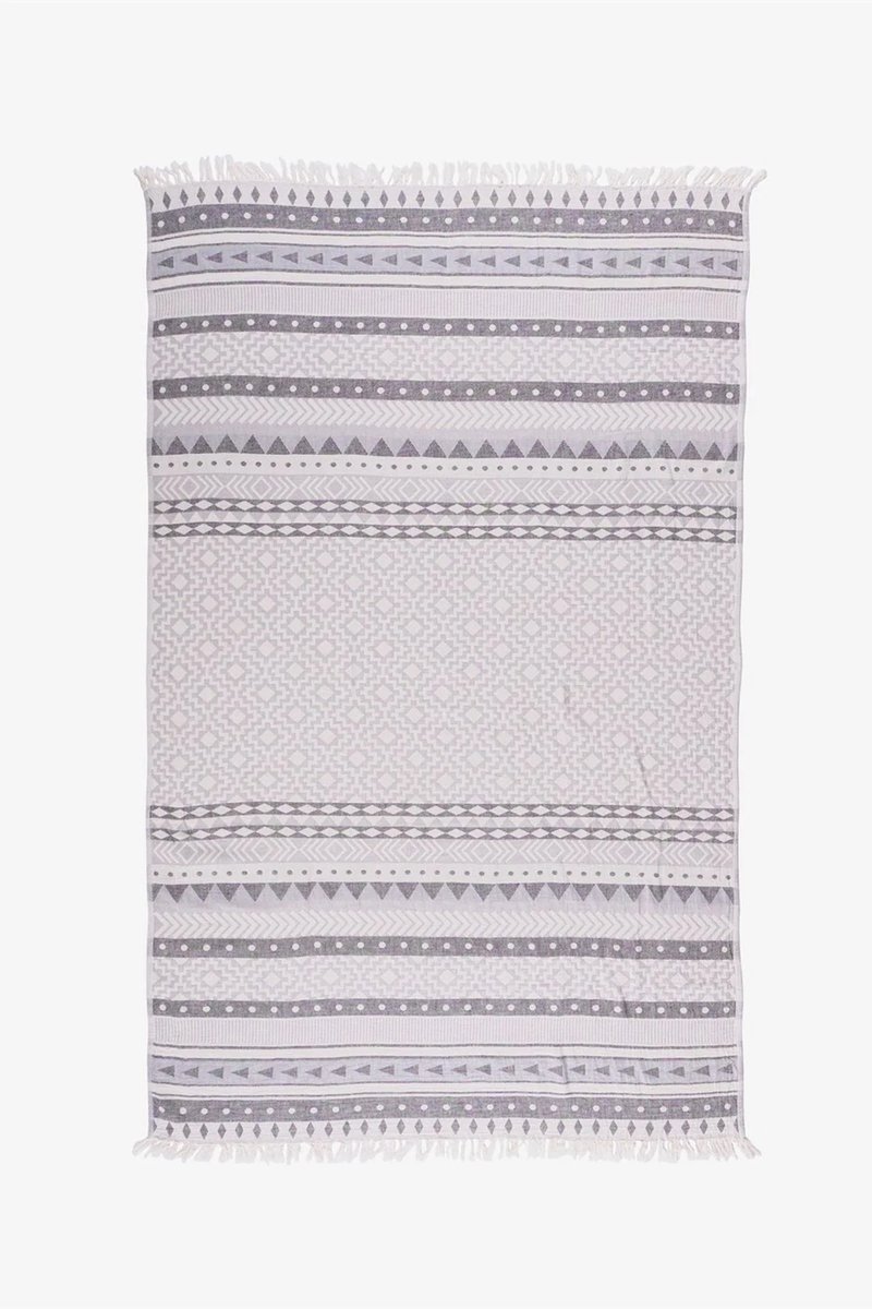 Barine 100% Zacht Katoen Hamamdoek - Ultraabsorberend - Sneldrogend - Lichtgewicht - Strandlaken - Sauna Handdoek - 90x160cm - Grijs/Zwart - Morocco