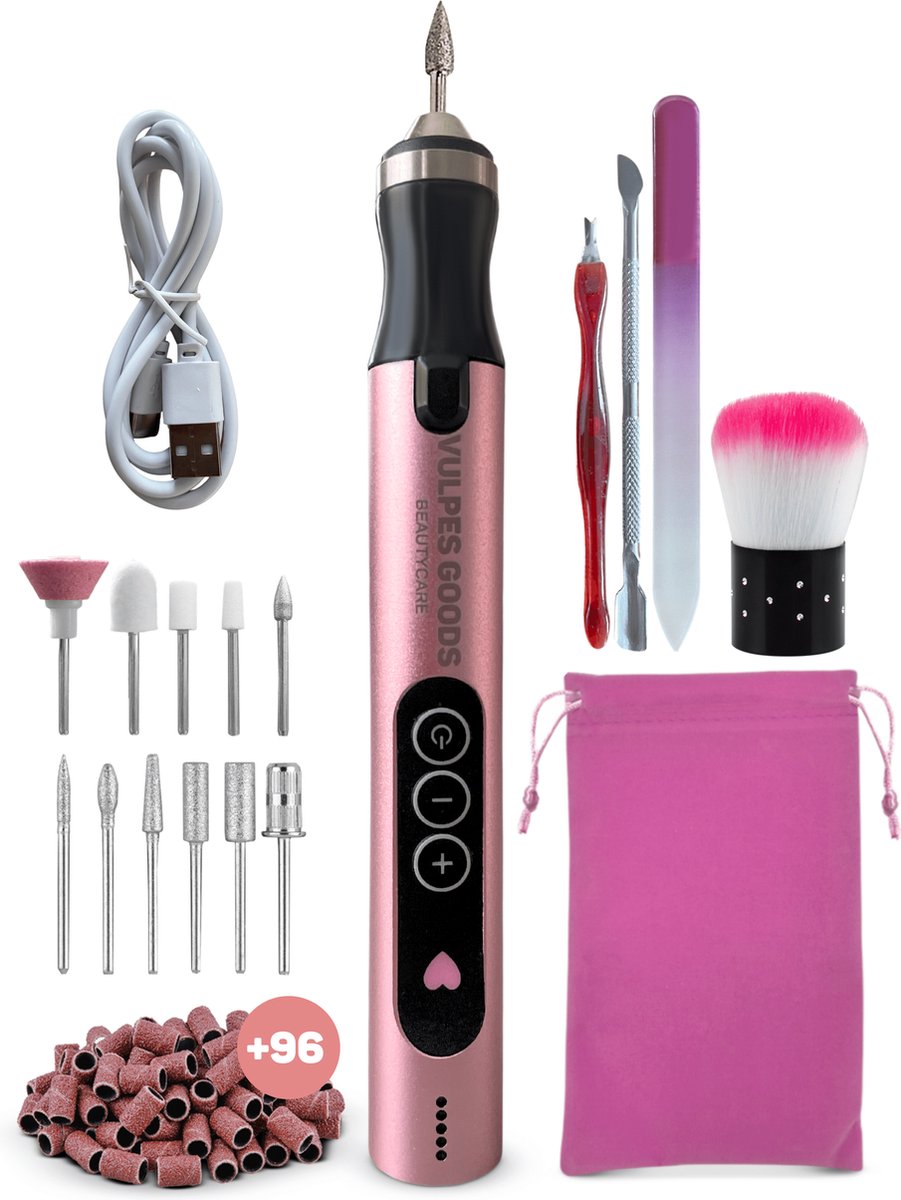 Goedkoopste Vulpes Goods® BeautyCare - Elektrische Nagelvijl - Draadloos & Oplaadbaar - 11 Nagelfrees Bitjes en 96 Schuurrolletjes en Draagtas - Manicure en Pedicure set - Limited Edition - PRO Versie