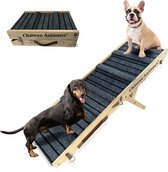 Château Animaux® Hondenloopplank- Hondentrap geschikt voor grote en kleine honden - L : 85 B : 30 - Geschikt voor zowel bed als bank - Opvouwbaar en makkelijk opbergbaar - Loopplank Hond Opvouwbaar - Hout - Verstelbare hoogte 24 cm tot 46 cm