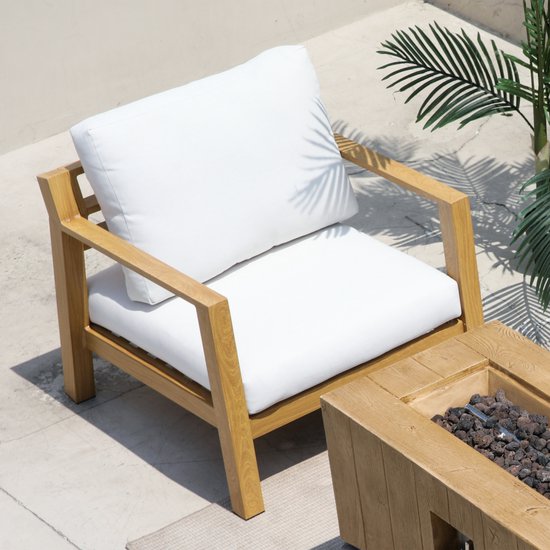 AXI Orla Canapé de jardin 4 pièces Aspect bois/beige - 2 Fauteuils de jardin et 1 canapé avec table - Structure en aluminium thermolaqué - 5 Personnes