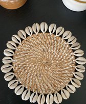Onderzetter Schelpen decoratie - Rotan - Bamboe - Kauri schelpen Bohemien - Set van 3