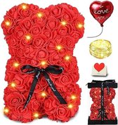 Rozenbeer, Valentijnscadeauset voor haar, 25 cm transparante geschenkdoos en kaart
