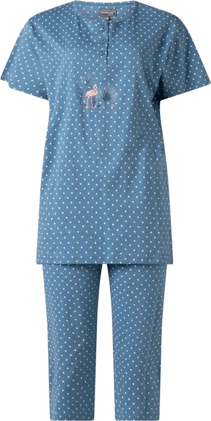 Dames Pyjama - Katoen - Zomer - 3/4 broek - Blauw Gestipt - Maat XXL