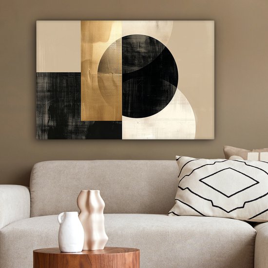 Peinture sur toile 90x60 cm - Décoration murale Abstrait - Moderne - Zwart - Or - Décoration murale salon - Décoration chambre moderne - Tableaux abstraits