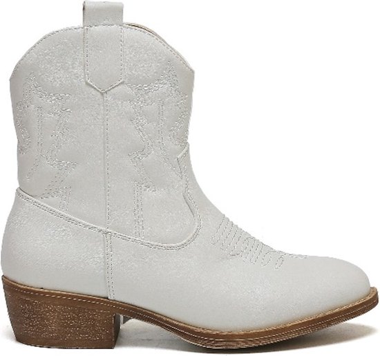 SmileFavorites® Meisjes Cowboylaarzen met Hak Kort - Wit - Imitatieleer - Maat 34