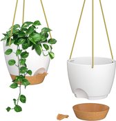 20 cm plantenhanger, 2-delig, hangpot voor planten, decoratie voor binnen en buiten, kamer, plafonds, balkon en tuin, wit