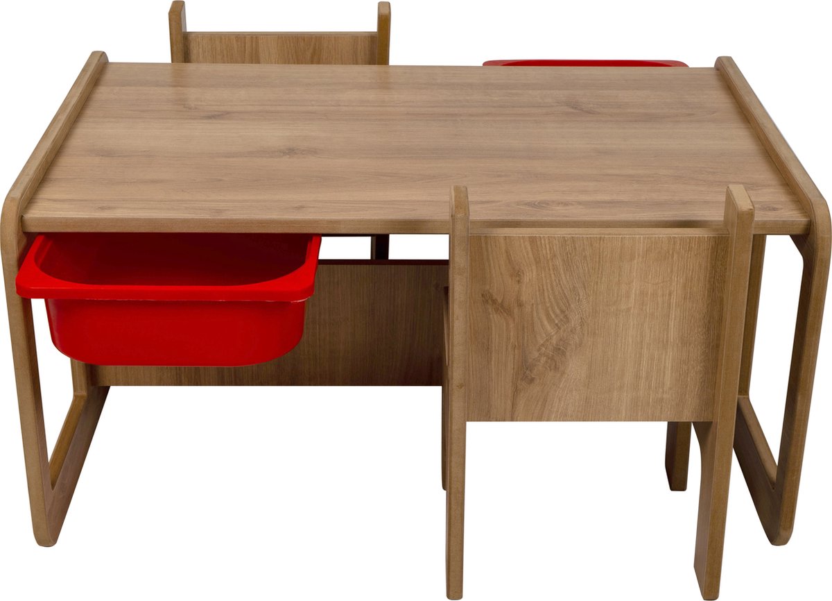 Industrial Living kindertafel met lade - Speeltafel met 2 kinderstoelen - Tekentafel - Kinderbureau - Activiteitentafel - Hout - Walnoot