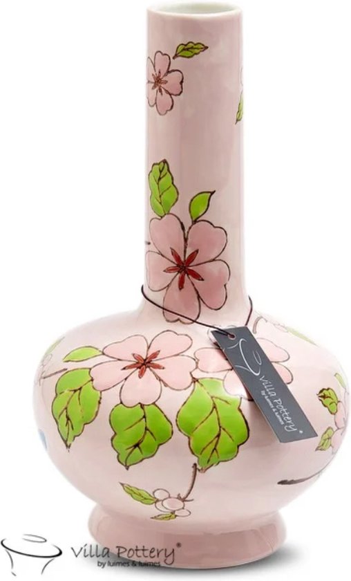 Vaas - Villa Pottery - Porselein - Decoratie - Woondecoratie - Waterdicht - Moederdag - Happy Flowers 2 Light Pink