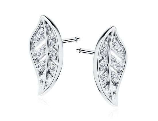 Sprankelende Gerhodineerde Blad Oorbellen - Zilver Oorbellen - Zilveren Oorbellen - Zilver 925 - Amona Jewelry