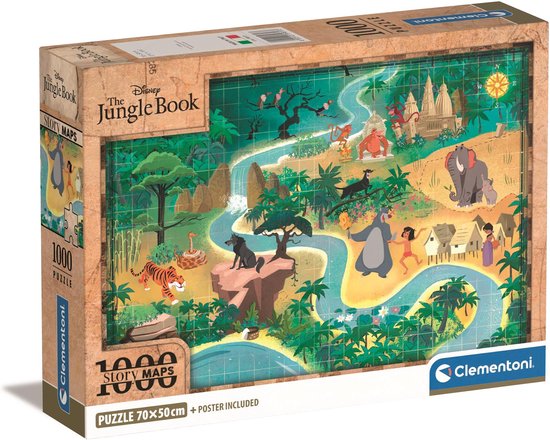 Clementoni - Puzzel - 1000 Stukjes - Disney Jungle Book Story Map