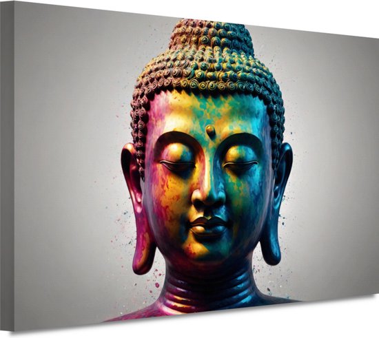 Boeddha wanddecoratie - Sculptuur schilderij - Canvas schilderij Verf - Muurdecoratie industrieel - Canvas schilderijen - Muurdecoratie slaapkamer 150x100 cm