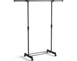 Wasophoogte Droogrek Uno- Wasrek - Droogtoren - op wielen - 1,5m drooglengte - In Breedte en Hoogte verstelbaar - 42x145x150 (LxBxH) -Zwart