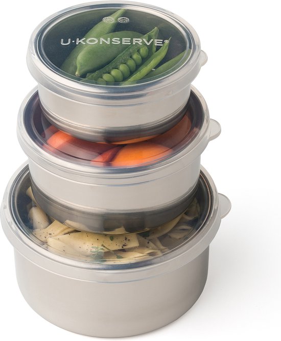 U-Konserve - trio gigogne - récipients alimentaires ronds en acier inoxydable avec couvercle en silicone (lot de 3) - clair