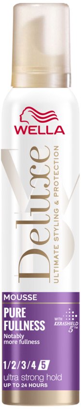 Mousse Wella Deluxe Pure Fullness, tenue ultra forte 5, jusqu'à 24 heures.