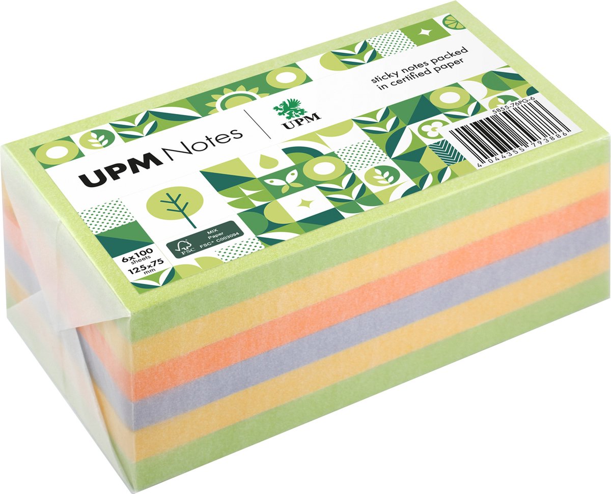 UPM sticky notes - Spring - 6 x 100 vel - 125x75mm - groen, geel, oranje, paars - IN-5855-76PG-6