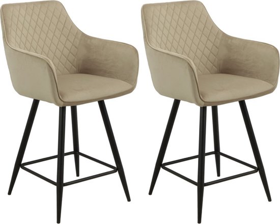 Colenis® - Chaise de bar Alyssa - Set de 2 - Beige - Velours - Design