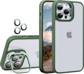 Hoesje geschikt voor iPhone 15 PRO - Met Telefoonstandaard - Transparant/Groen - Camerabeschermer - Telefoonhoesje