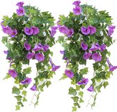 2 stuks kunstmatige hangende bloem, nep plastic kunstbloemen, wijnstok petunia voor hek binnen buiten tuin veranda dakrand bruiloft muur decor
