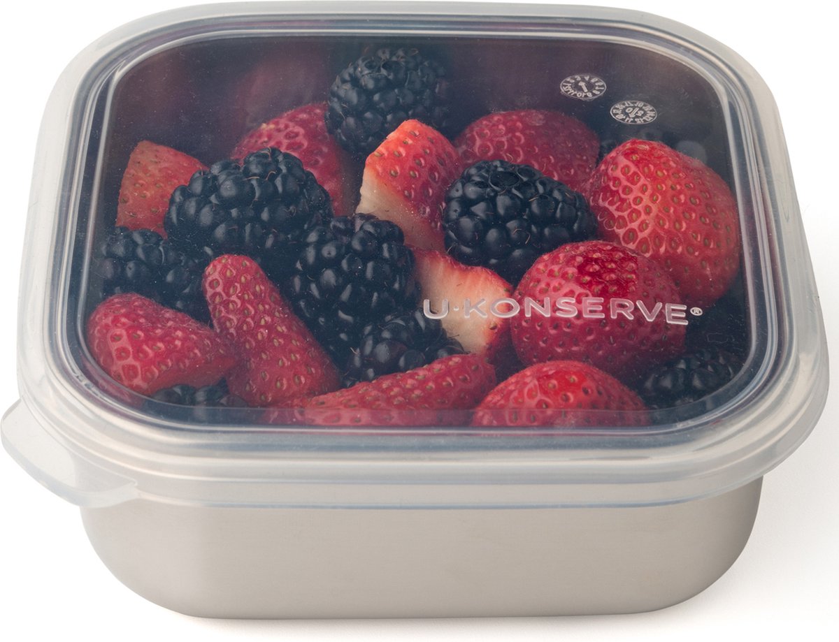 U-Konserve - vierkante rvs voedselcontainer met siliconen deksel - small 450ml - clear