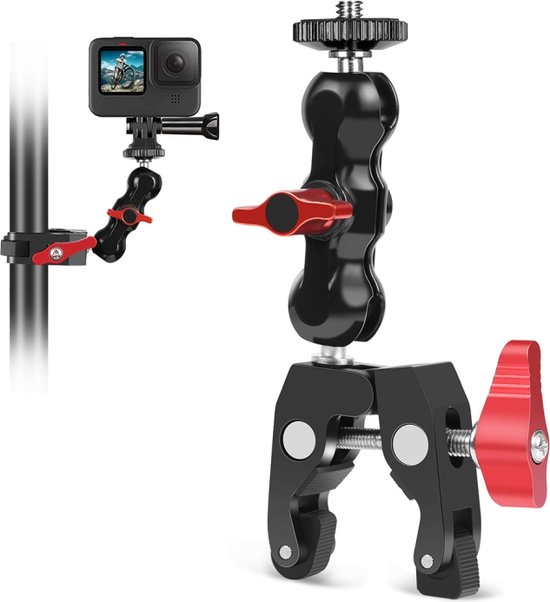 Multifunctionele Magic Arm Ball Mount Clamp Crab Tang clip (rood)