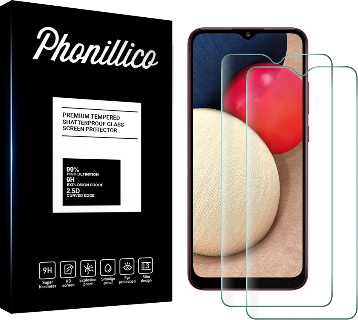 Screenprotector voor Samsung Galaxy A02S - 2 stuks Beschermglas van glas Transparante glazen schermbeschermfolie