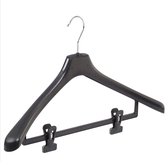 De Kledinghanger Gigant - 20 x Mantelhanger / kostuumhanger kunststof zwart met schouderverbreding en anti-slip knijpers, 50 cm