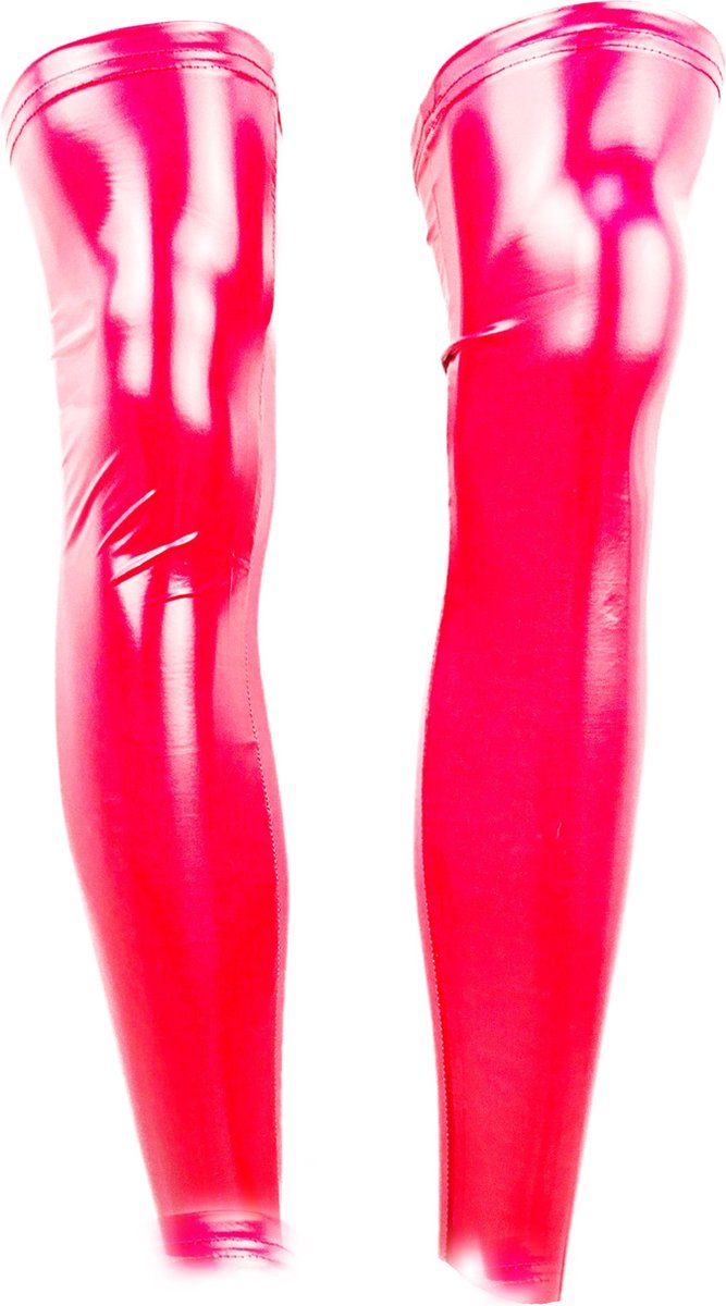 Goedkoopste BamBella® - Halve Kousen - Onesize - Rood - Datex (Mix latex en stof ) - Sexy Kniekousen van Super Glans Dames sokken