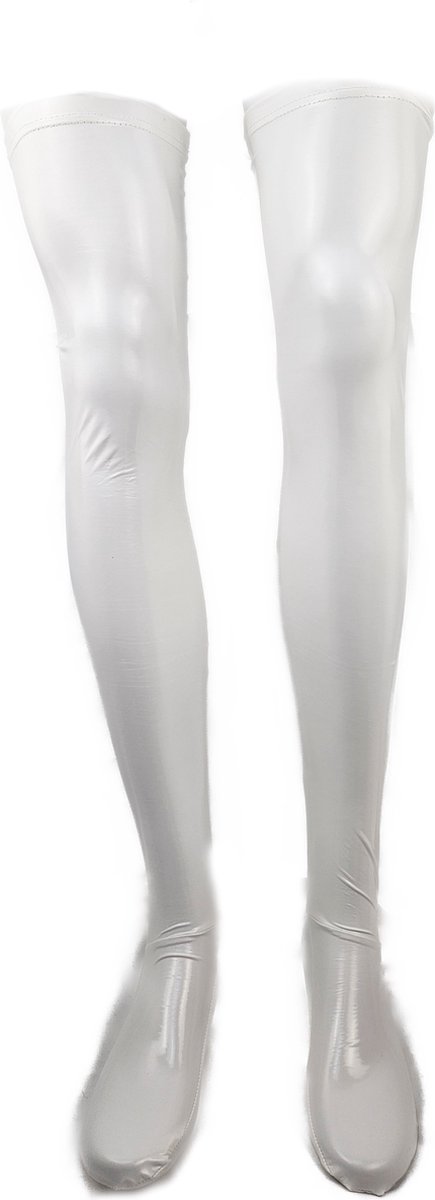 Goedkoopste BamBella® - Kousen - Onesize - Wit Datex (Mix latex en stof ) - Sexy Kniekousen van Super Glans Fetish kleding bdsm Dames sokken