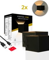 2x K-NATICS Oplaadbare Qube Lamp - Wandlamp - Draadloos - Wandlamp Oplaadbaar - Wandlamp Binnen - 5200mAh - Motion Sensor - Zonder Boren - Muurlamp Binnen Woonkamer/Slaapkamer/Badkamer/Kinderkamer