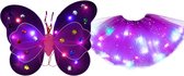 Lichtgevende Vlindervleugels en Rokje / Tutu Mini - Set - Paars - Met Gekleurde Verlichting