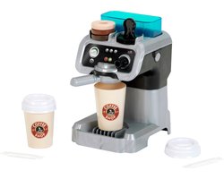foto van Klein Toys MM barista espressomachine - koffie to go bekers, portafilter, koffiepads, suiker en koffiestamper - multicolor