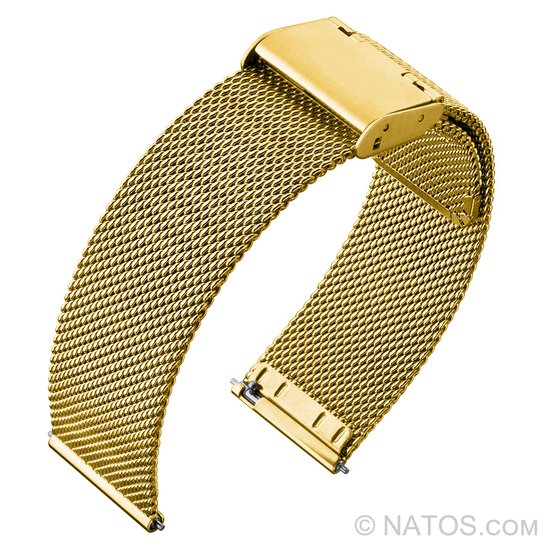 Milanese Mesh Fijn Geweven Horlogebandje Goud Staal met Easy Exchange Bandpennen = Makkelijk Zelf Te Bevestigen - 20mm