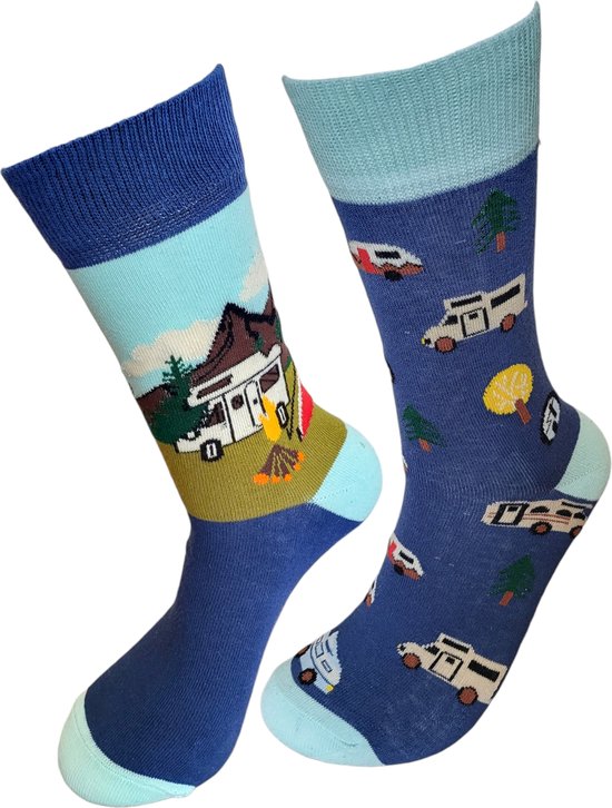 Verjaardag cadeau - Camping sokken - Caravan sokken - Mismatch Sokken - Leuke sokken - Vrolijke sokken - Luckyday Socks - Grappige sokken - Moederdag Vaderdag - Socks waar je Happy van wordt - Maat 37-44