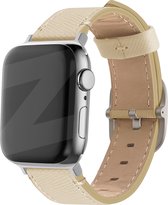 Bandz Lederen band 'Deluxe' geschikt voorApple Watch Series 1/2/3/4/5/6/7/8/9/10/11/SE/SE2/SE3 - kleine maat: 38 / 40 / 41 / 42mm - Hoogwaardig leren materiaal - bandje echt leer met gespsluiting - leren iWatch bandje (kaki)