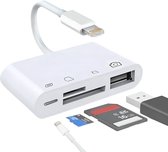 4 in 1 multifuctionele 8 Pins Lightning Hub naar 1x USB 3.0 Poort + Micro SD / SD Kaartlezer + 8 Pins Lightning (power delivery) - Wit