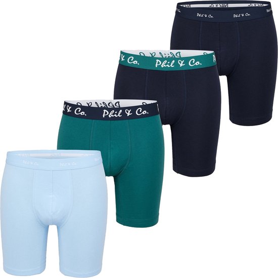 Phil & Co Boxershorts Heren Met Lange Pijpen Boxer Briefs 4-Pack Blauw / Groen - Maat L