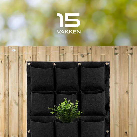 Verticale tuin met 15 plantenzakken voor buiten en binnen – Hangende plantenzak – Plantenmuur – 80 x 50 cm - Zwart