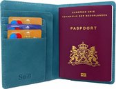 Paspoort Hoesje- RFID- Passport Cover- Kaarthouder - Luxe Leer- Turkoois
