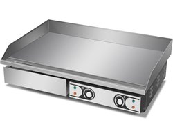 HCB® - Professionele Horeca Bakplaat - glad - 2 x 230V - RVS / INOX - Electrisch Teppanyaki Grill apparaat - 47x73x25 cm (DxBxH) - 23 kg - 2572