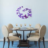 Vlinder muurstickers 3D, 36 stuks, decoratie accessoire voor op de muur van een meisjesslaapkamer (paars)