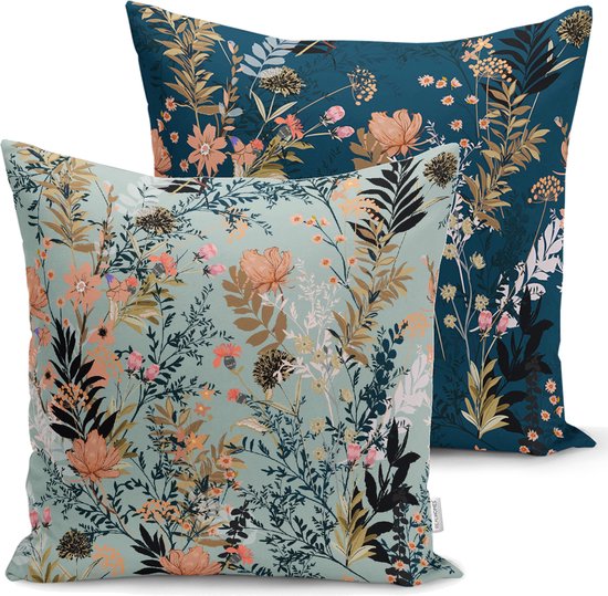 Velvet Sierkussen set van 2 - 45x45 - Bloemen - Inclusief binnenkussen - Aan beide zijdig bedrukt