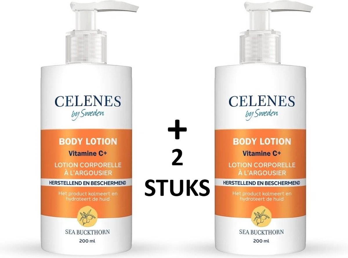 Celenes by Sweden Duindoorn Bodylotion - 200ml x 2 Stuks - Voor Vette en Gecombineerde Huid - Vitamine C+