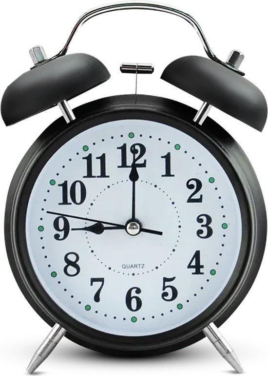 IvoQ Klassieke Zwarte Wekker - Dubbele Bel - Luid Alarm - Stille Quartz