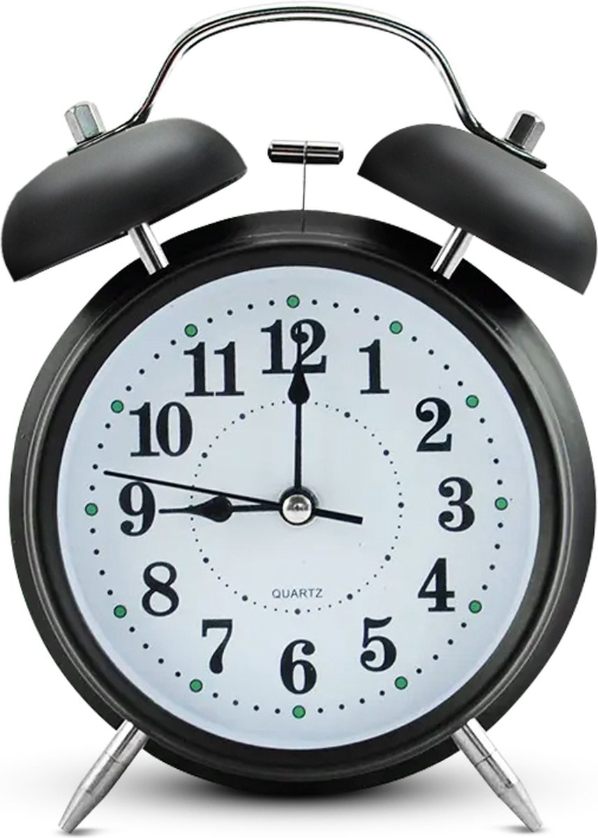 IvoQ Klassieke Zwarte Wekker - Wekker Analoog - Dubbele Bel - Luid Alarm - Stille Quartz