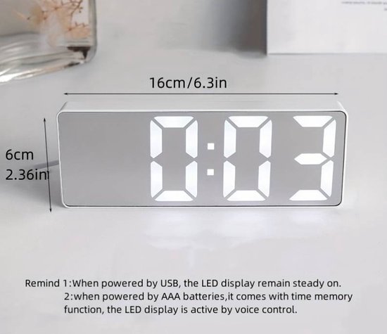 Horloge numérique grand écran - Wekker LED - Wit - 2 niveaux de luminosité - batterie ou chargement USB - pour la maison - chambre - réveil