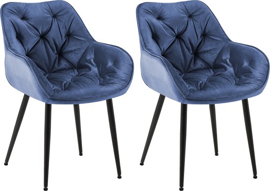 CLP Tanna Set van 2 eetkamerstoelen - Met armleuning - Fluweel - blauw