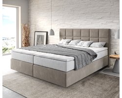 Boxspringbed Dream-Fine Microvezel Beige 180x200 cm met TFK Matras en Visco Topper