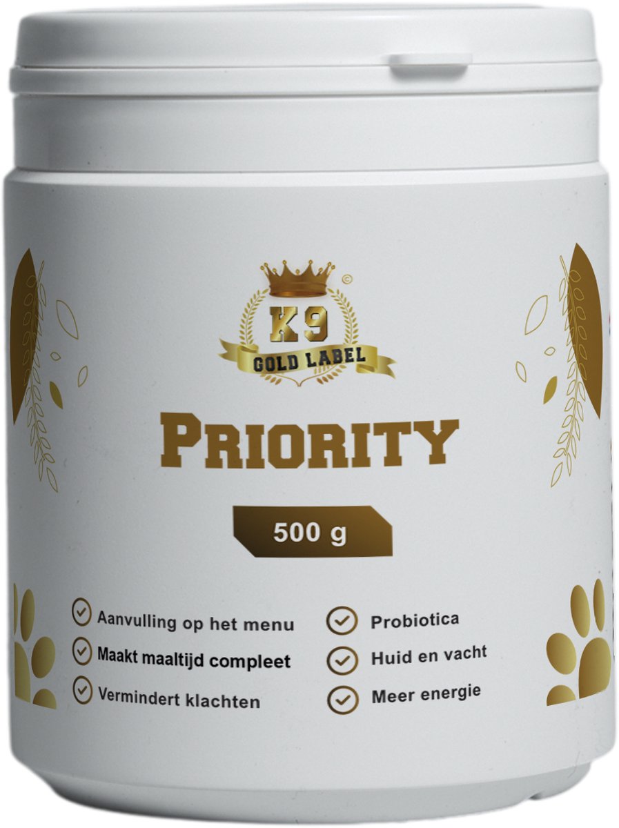 K9 gold label - priority - aanvullend vitamines voor kvv en barf - maakt maaltijd compleet.